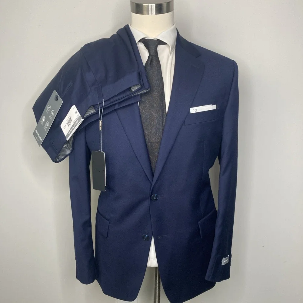 Michael Kors Mens Classic-fit 2-pc Suit Jacket Blazer Pants 42R 36W 30 Navy Wool